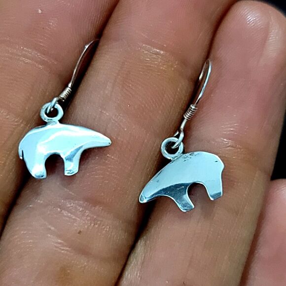 Sterling Silver Southwestern Bear Earrings - Picture 2 of 5